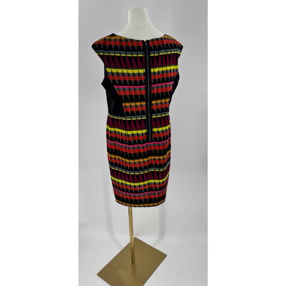 London Times Black Multi Geometric Sleeveless Dress Knee Length Sheath 14 - Picture 5 of 10